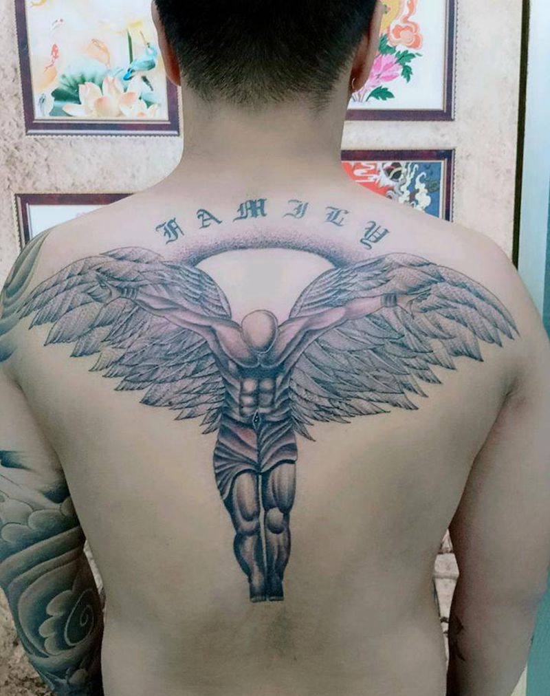 天使纹身图片_背部纹身图案