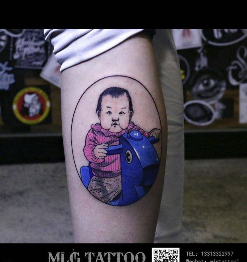 卡通小宝宝纹身图片_脚部水彩纹身图案
