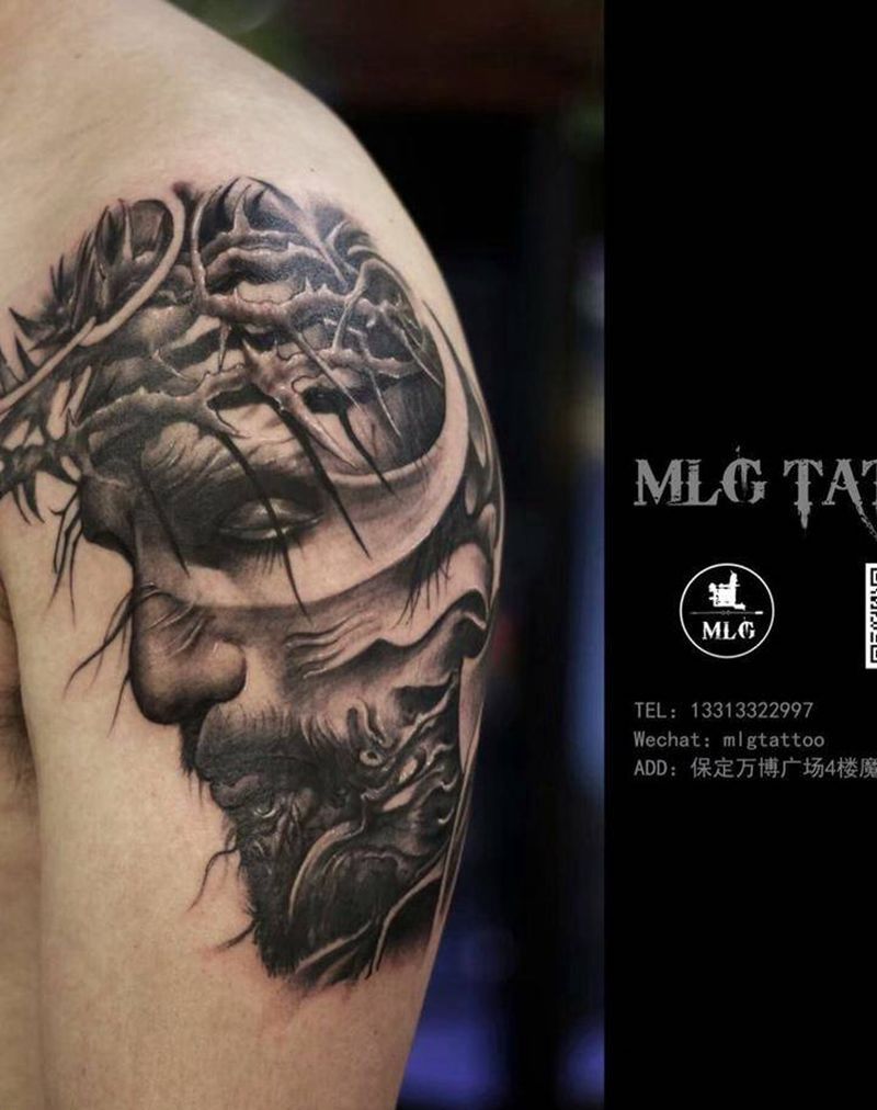 大臂耶稣纹身图片