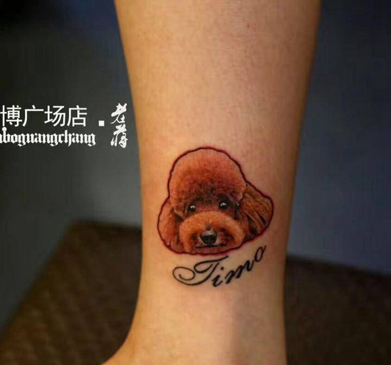 宠物写实纹身图片_成品腿部欧美写实肖像动物原创纹身图案