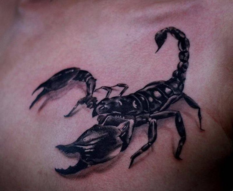 3D超写实蝎子纹身图片_成品胸部欧美写实动物纹身图案