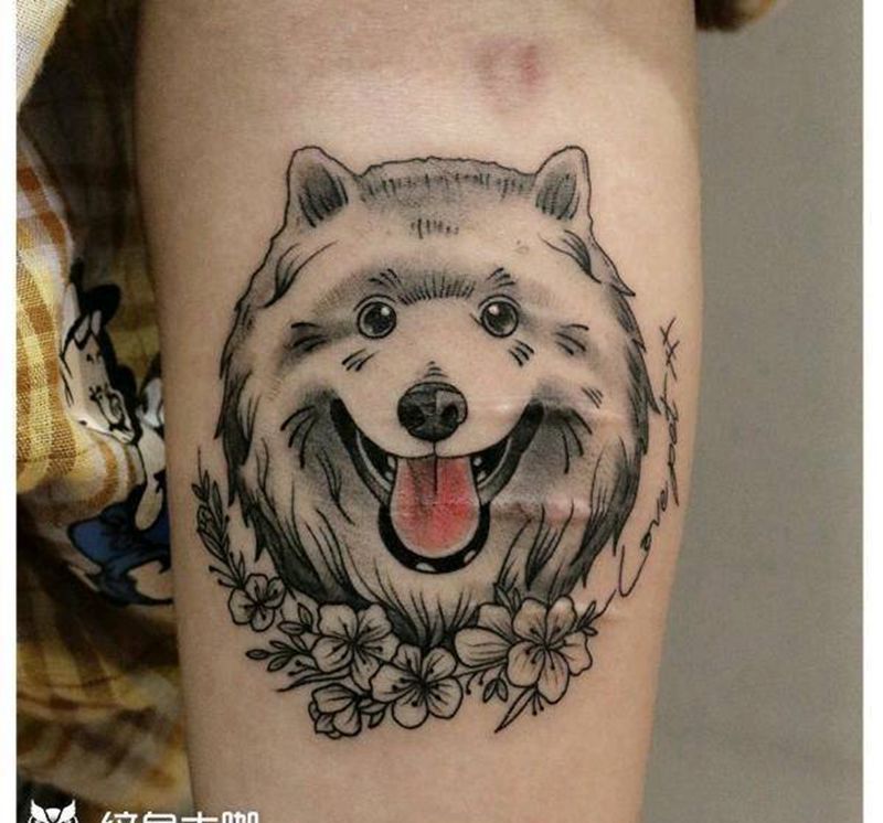 卡通狗狗纹身图片_手臂欧美写实New School纹身图案