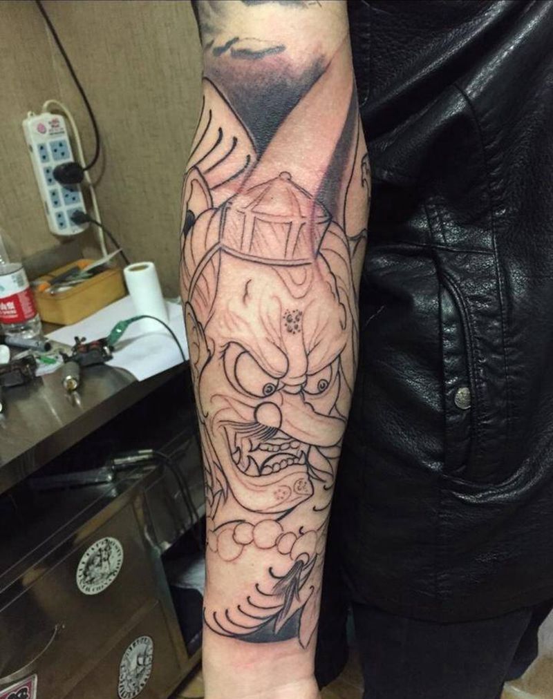 天狗花臂割线中！纹身图片