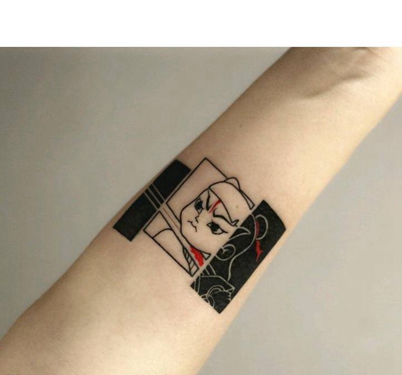 哪吒纹身图片_手臂图腾Old School纹身图案