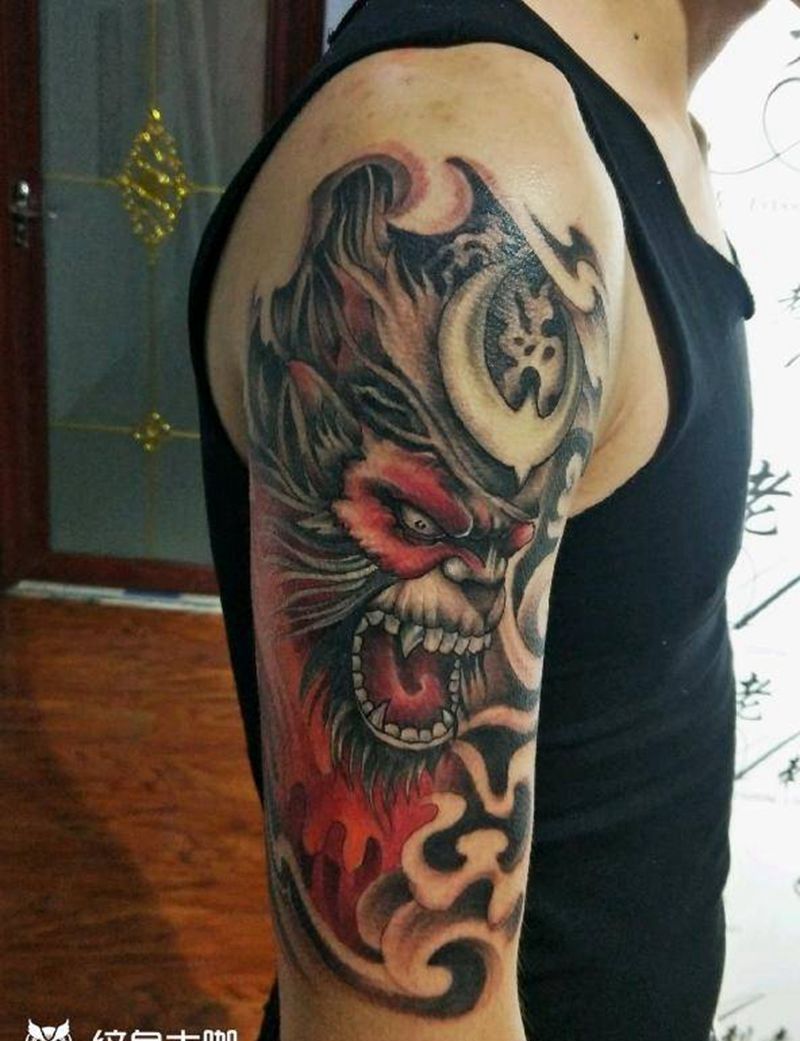 猴子纹身图片_手臂传统人物成品纹身图案