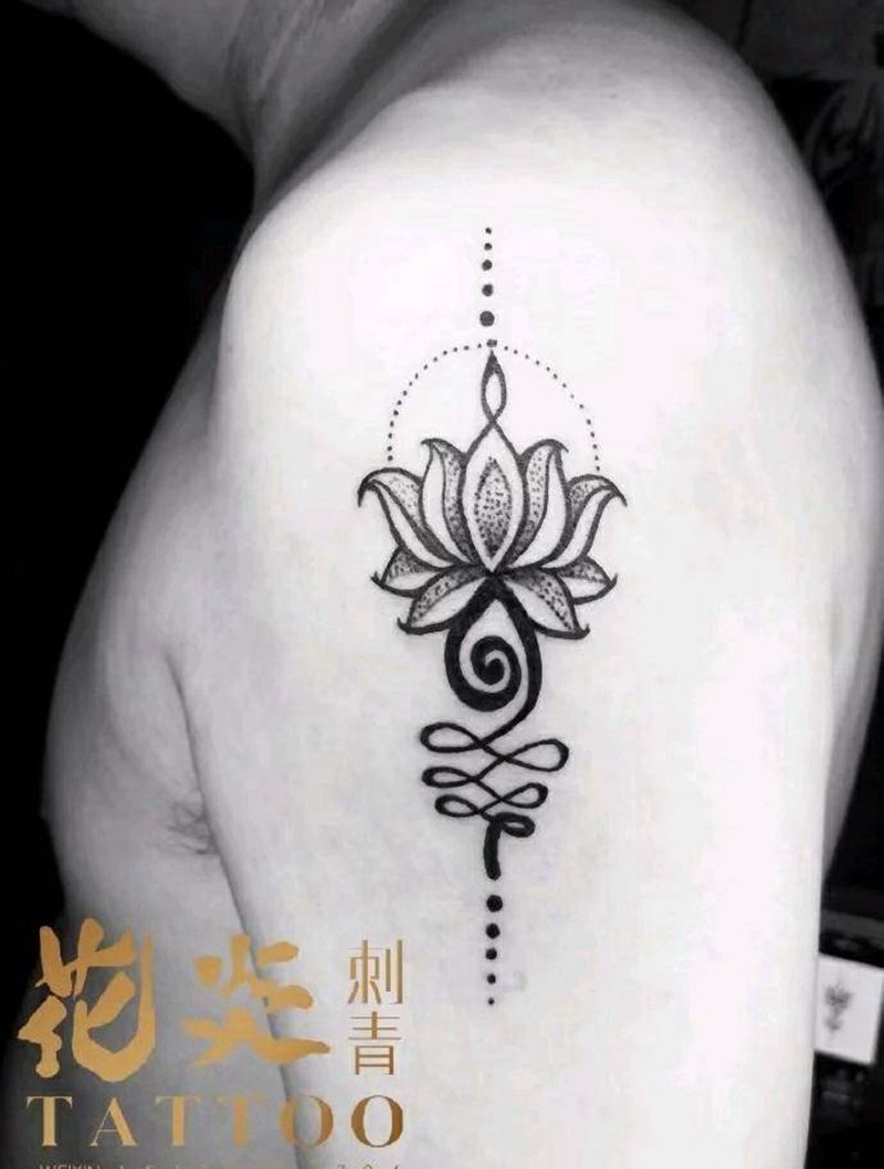 莲花螺旋纹身图片_肩部手臂图腾纹身图案