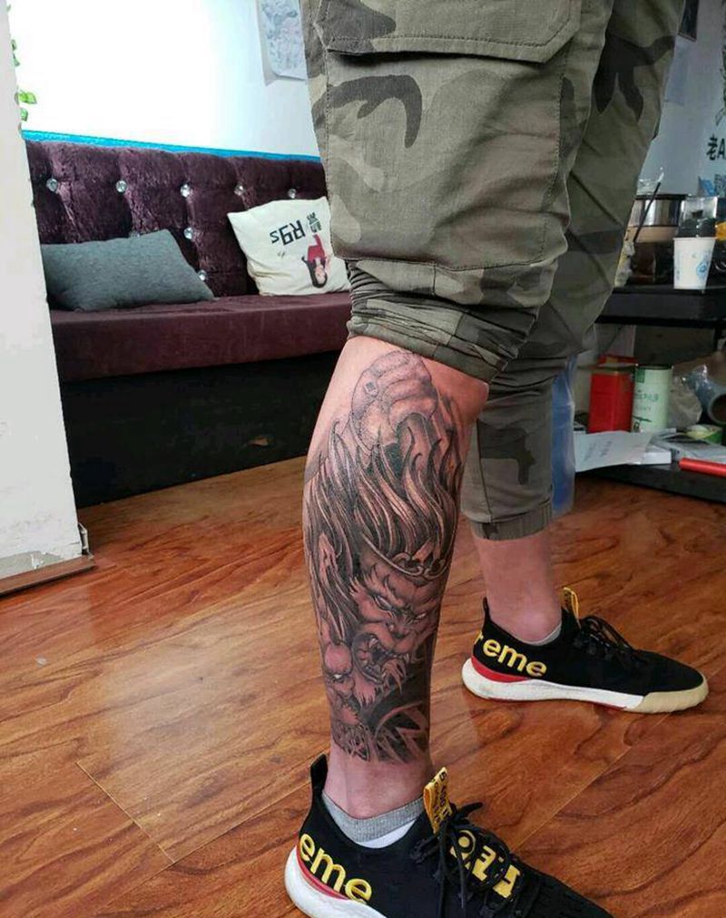 斗战胜佛纹身图片_腿部新传统猴子纹身图案