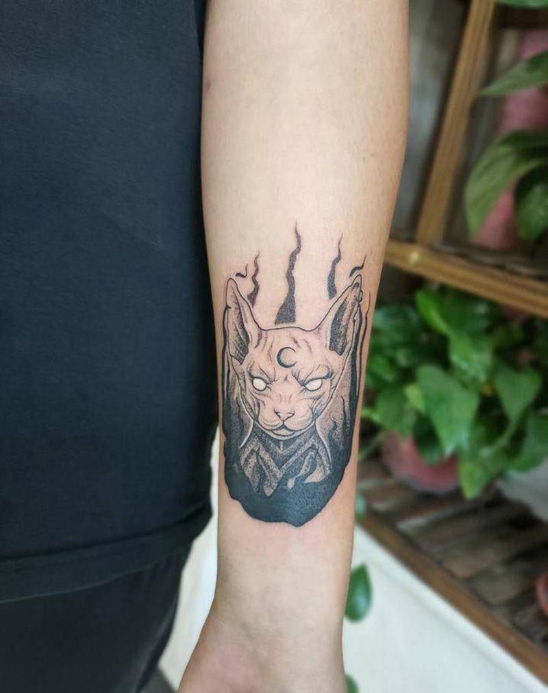 斯芬克斯猫纹身图片_手臂纹身图案