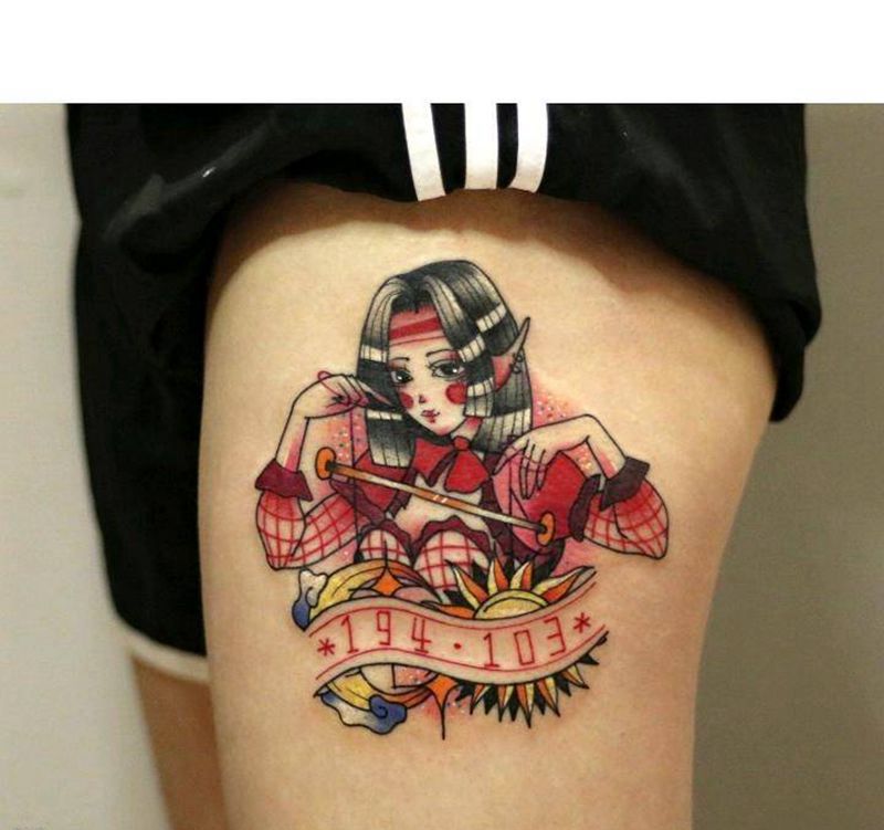 星座女孩纹身图片_腿部Old SchoolNew School纹身图案