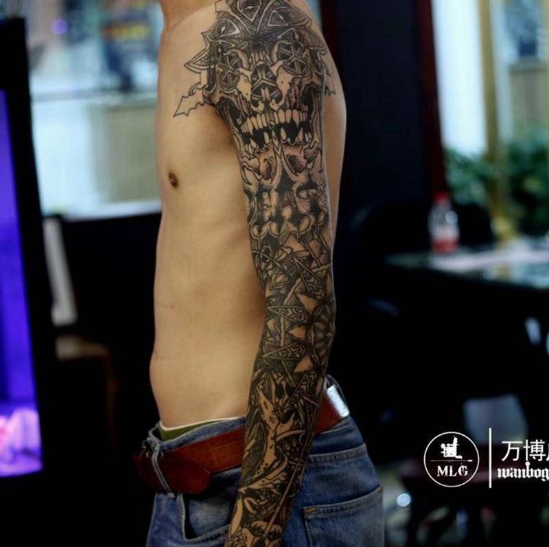 曼达拉花臂纹身图片_成品手臂欧美图腾原创宗教纹身图案