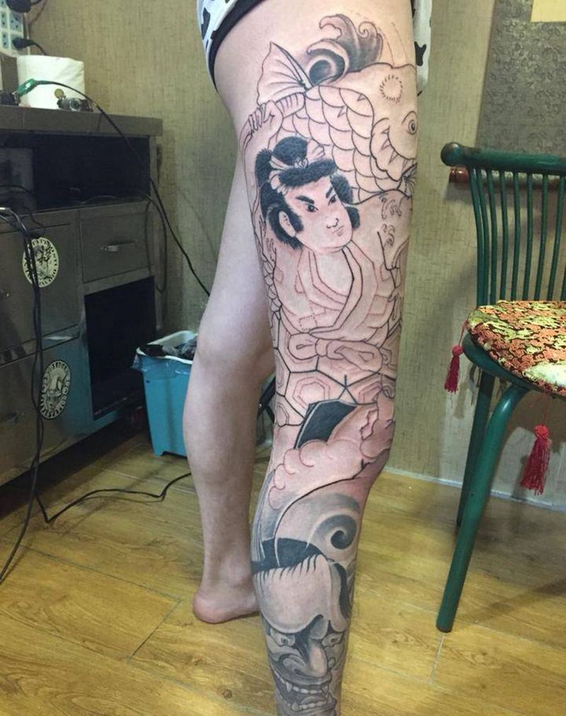 鬼若丸杀鱼线纹身图片