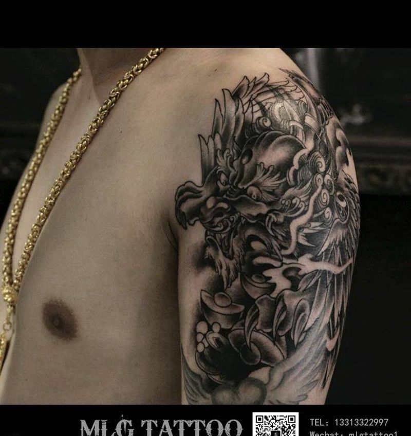 貔貅纹身图片_手臂老传统纹身图案