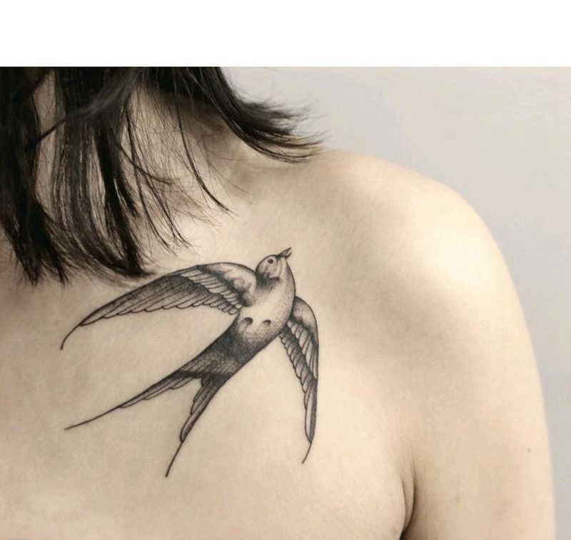 燕子纹身图片_胸部点刺图腾纹身图案