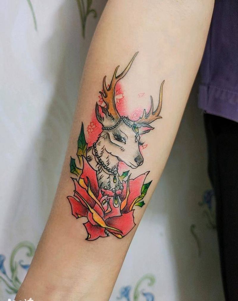 鹿纹身图片_手臂纹身图案