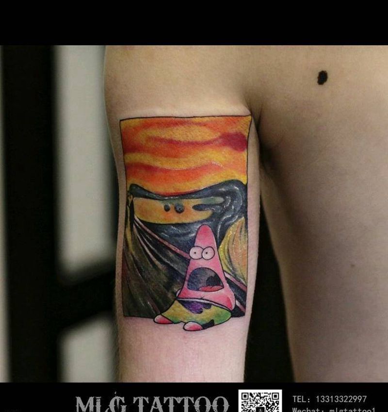 派大星纹身图片_手臂水彩纹身图案