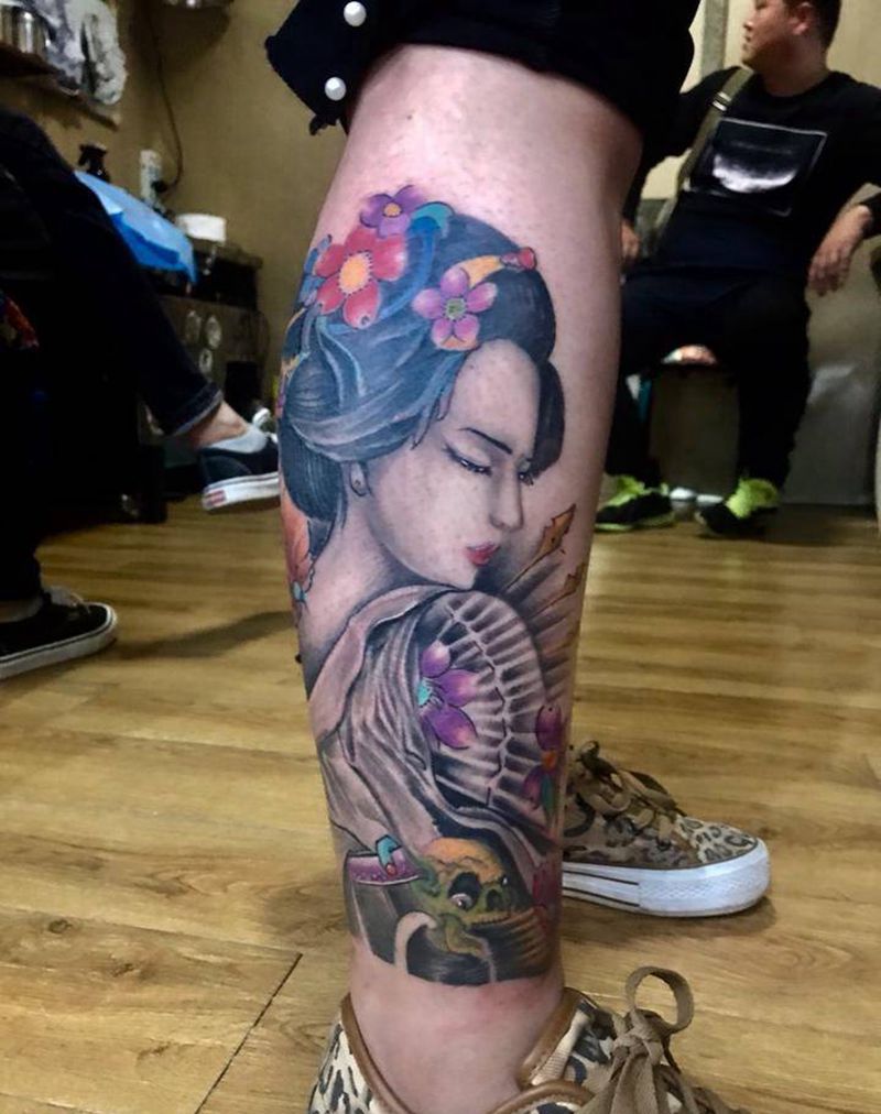 艺妓彩色纹身图片