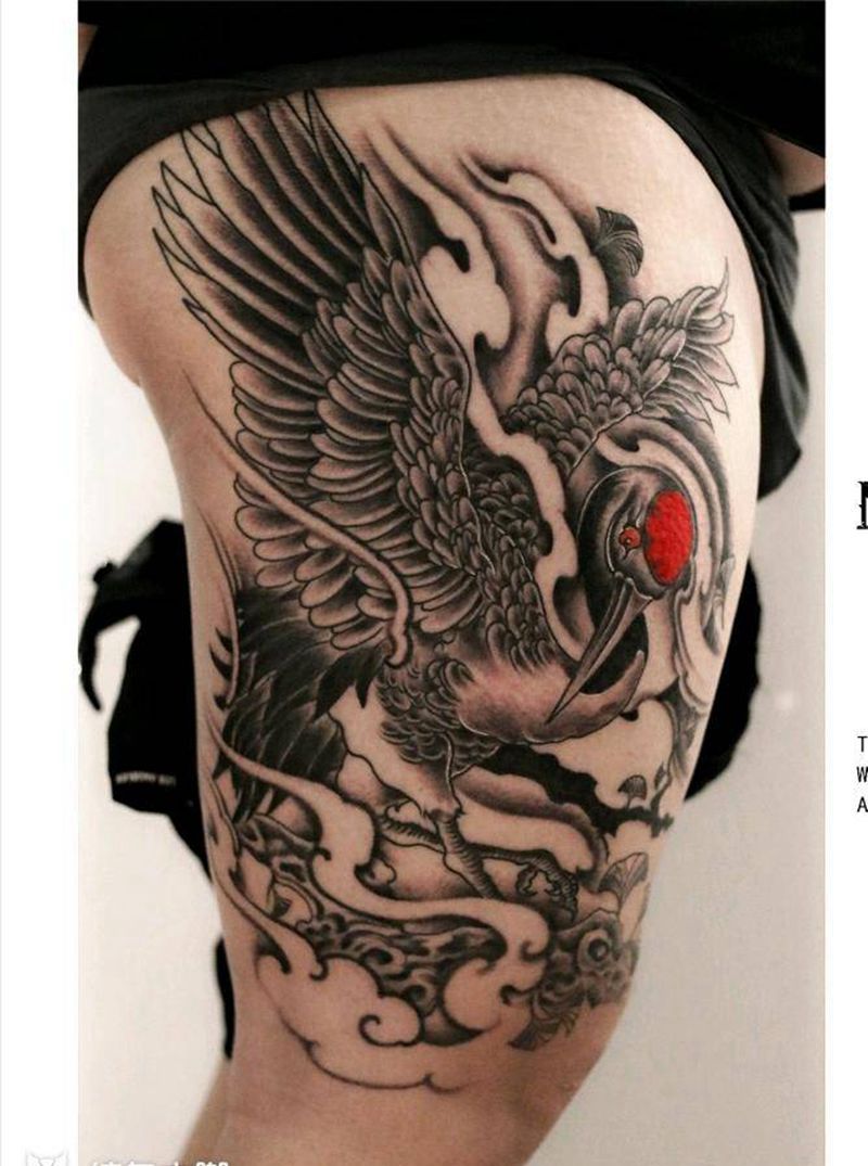 传统仙鹤纹身图片_腿部新传统老传统纹身图案