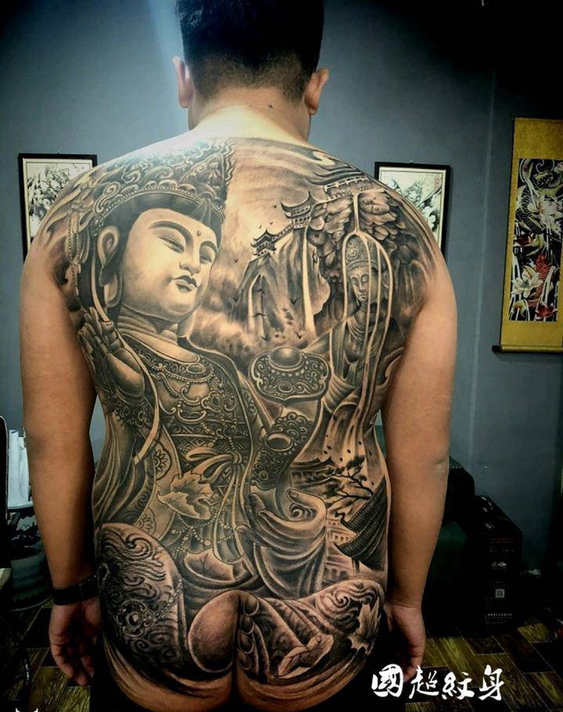 普贤菩萨纹身图片_背部新传统纹身图案