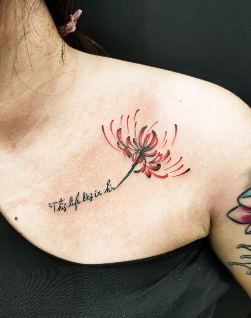 彼岸花纹身图片_胸部纹身图案