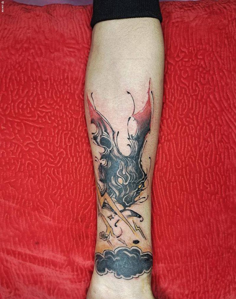 闪电兔子纹身图片_手臂New School兔子纹身图案