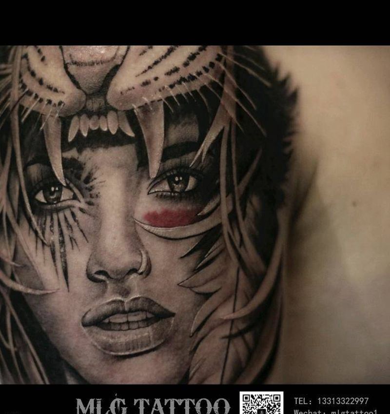 大臂school女郎纹身图片_手臂欧美写实纹身图案