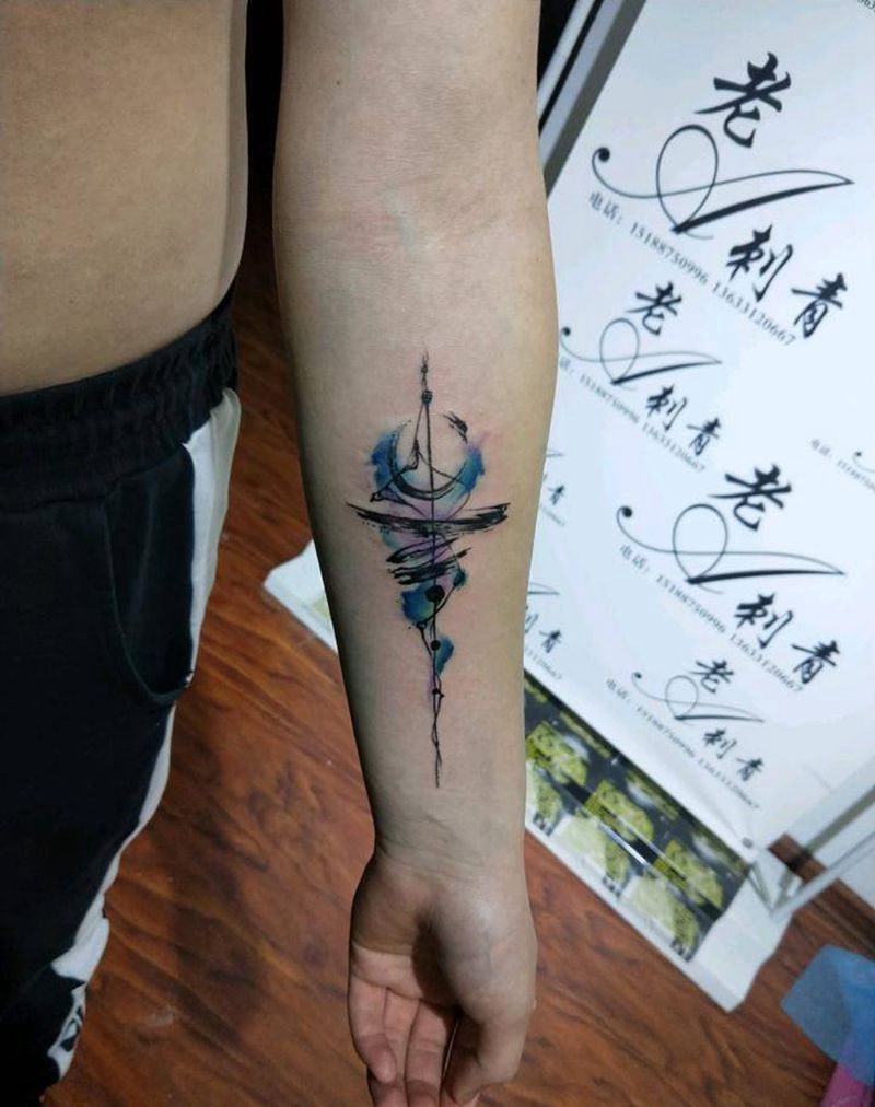 水彩纹身图片_手臂清新国画成品纹身图案