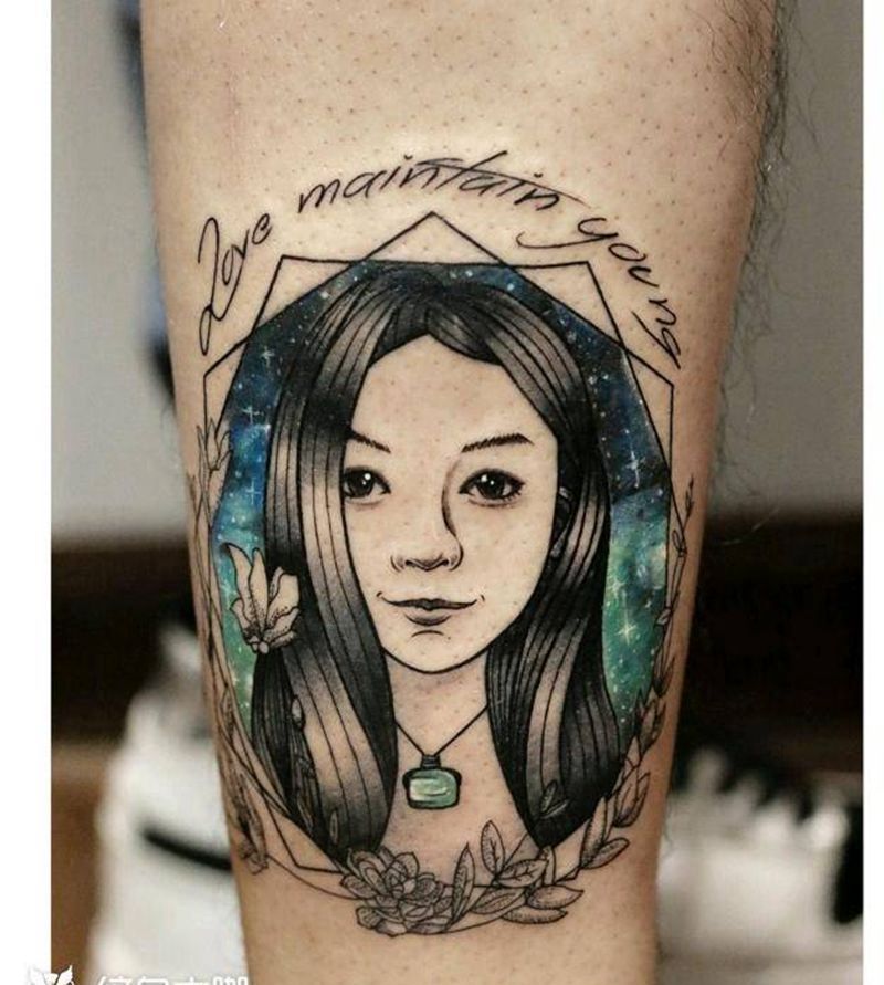 卡通肖像纹身图片_脚部欧美写实New School纹身图案