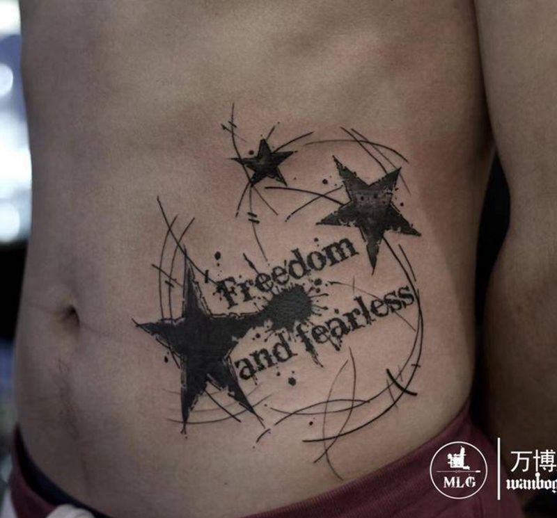 泼墨纹身图片_成品腹部欧美图腾原创晕染纹身图案