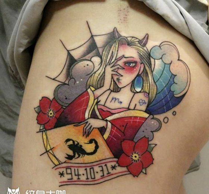 大腿侧面 小恶魔纹身图片_腿部New SchoolOld School纹身图案