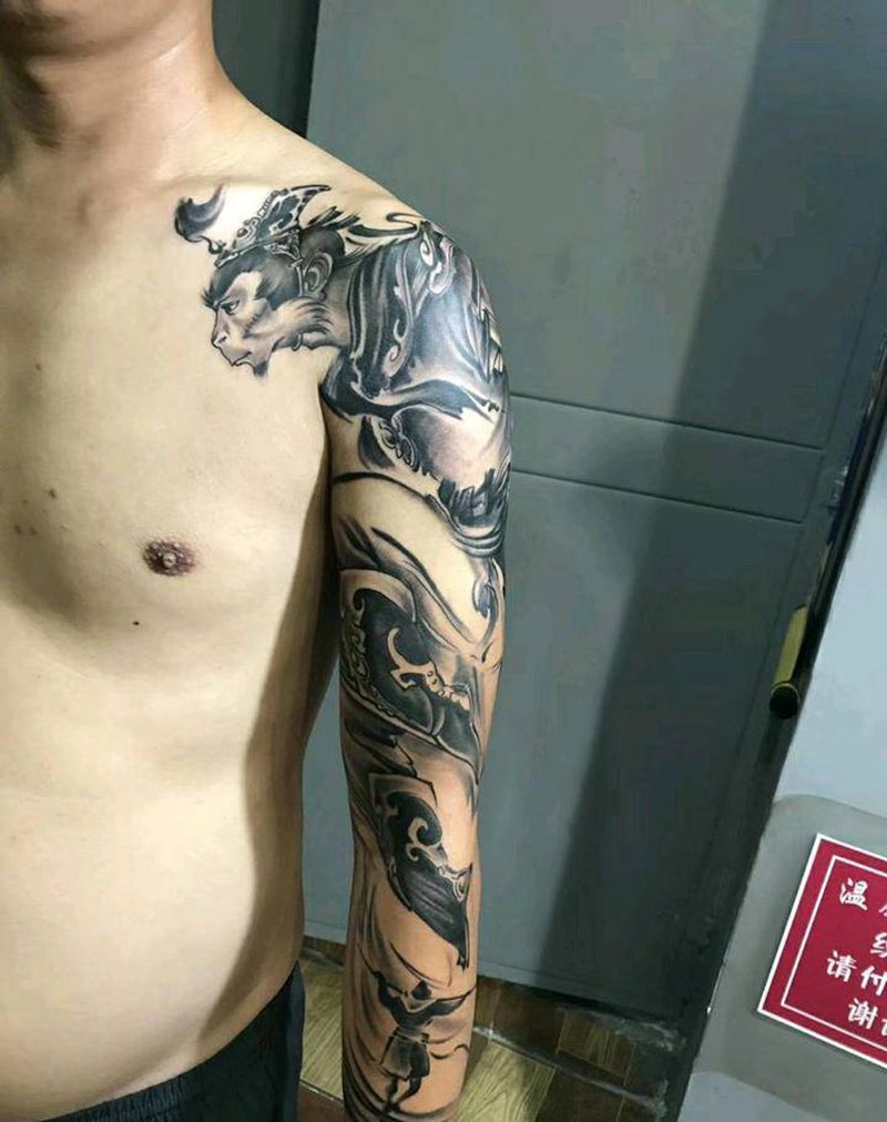 悟空纹身图片_手臂水墨新传统纹身图案