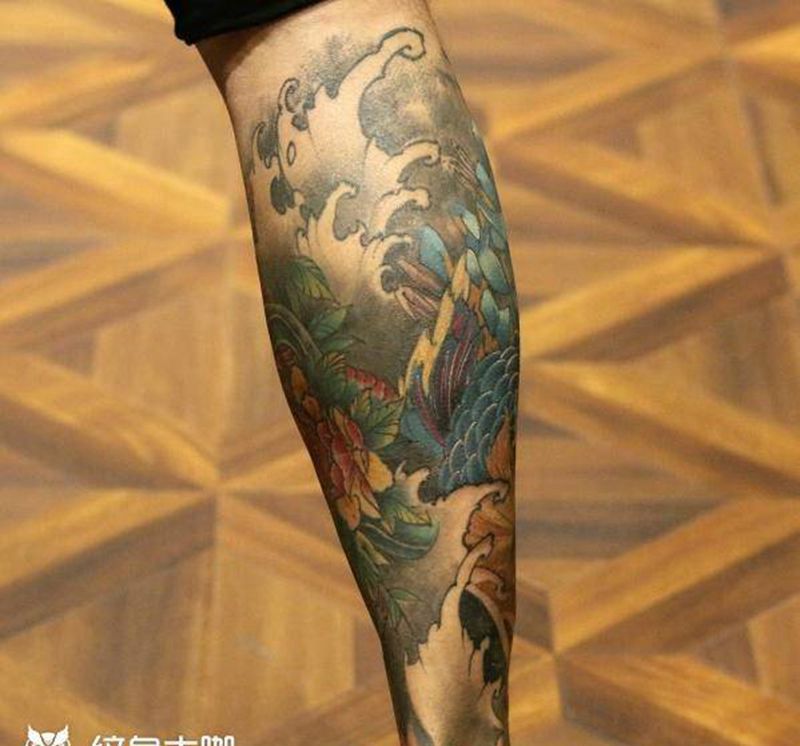 生肖传统小腿纹身图片_腿部新传统老传统纹身图案