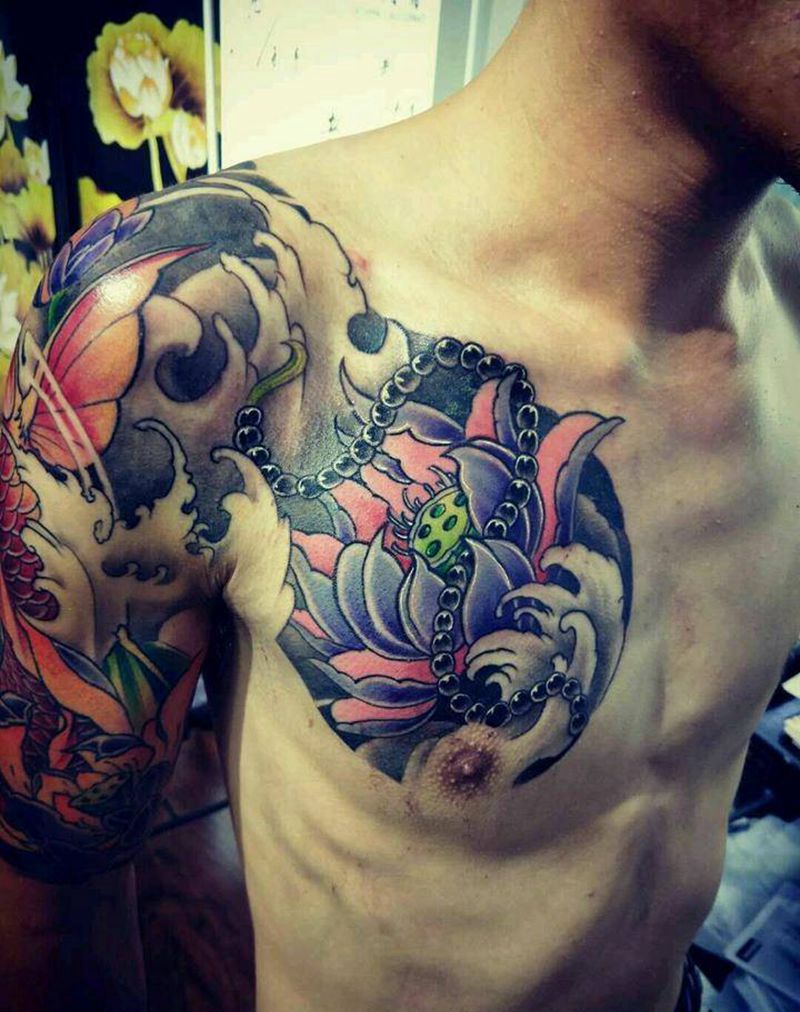 锦鲤莲花半甲纹身图片