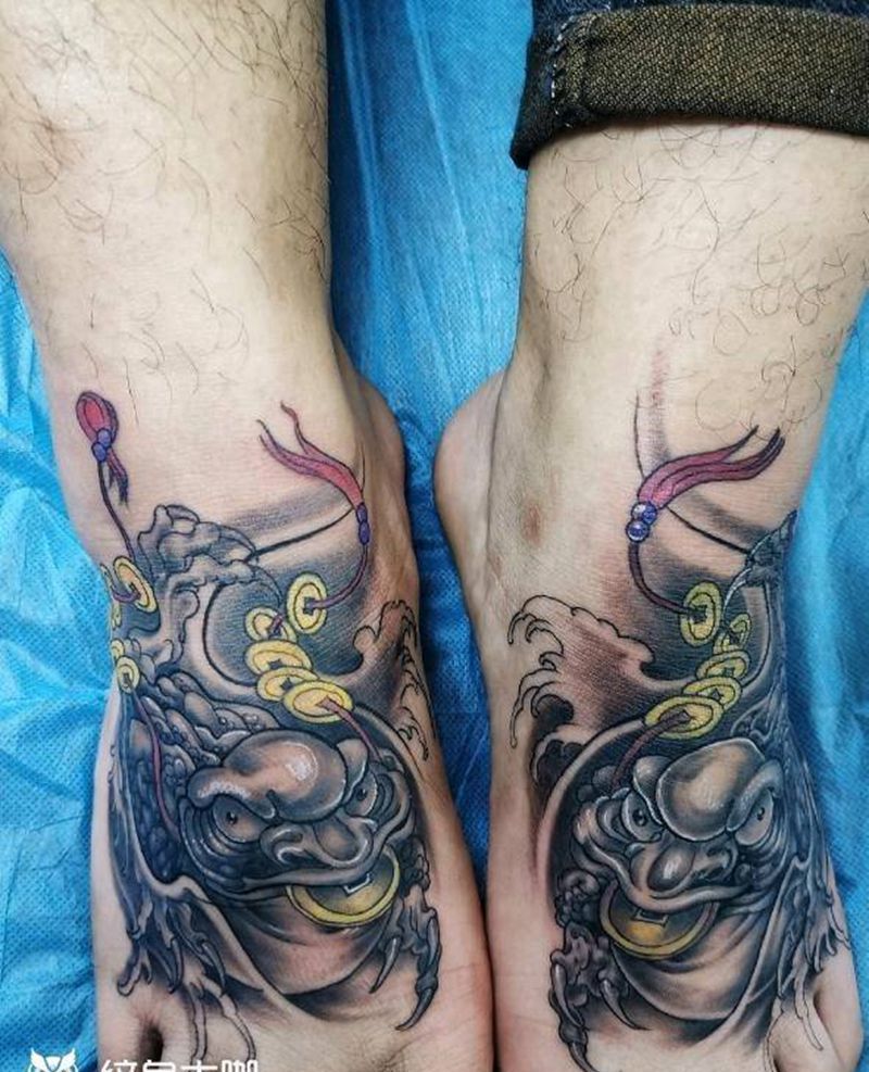 金蟾踏足纹身图片_脚部新传统金蟾纹身图案