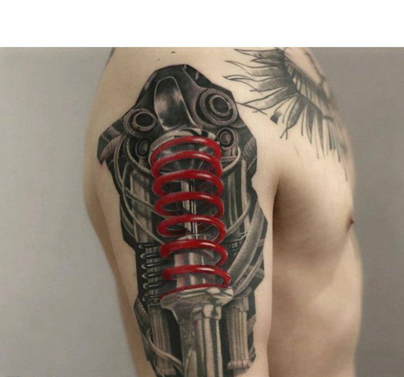 减震器 3D写实纹身图片_手臂欧美写实几何纹身图案