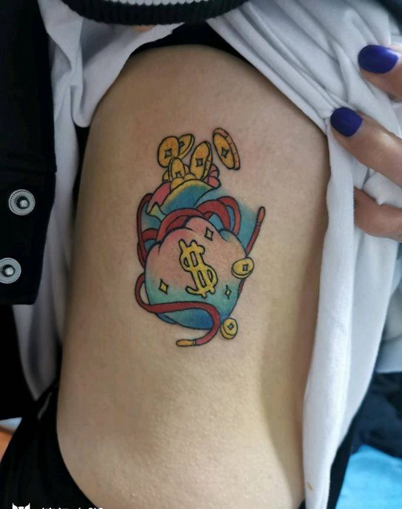 钱袋子纹身图片_腰部水彩钱袋子纹身图案