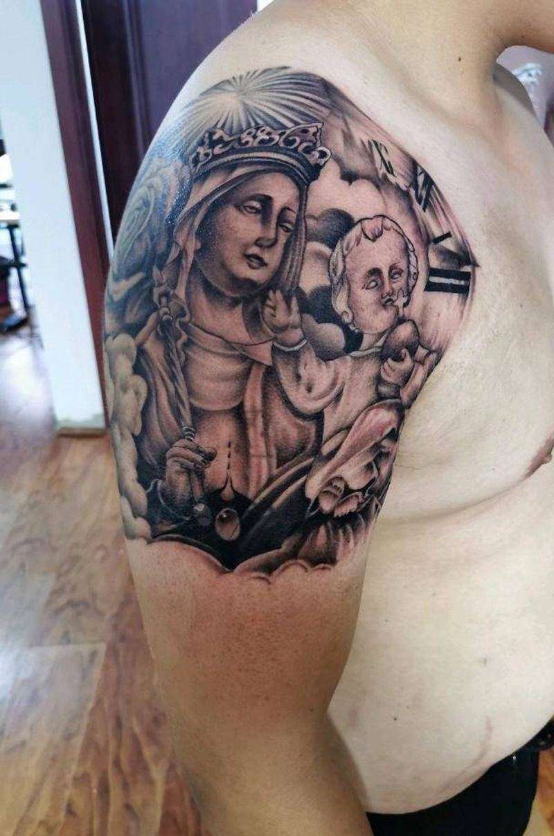 圣母纹身图片_手臂欧美写实纹身图案