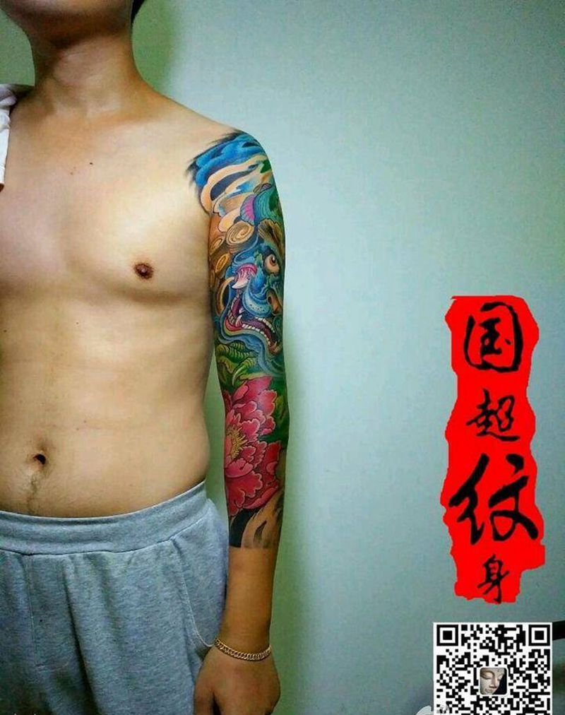 福狮花臂2016年作品纹身图片