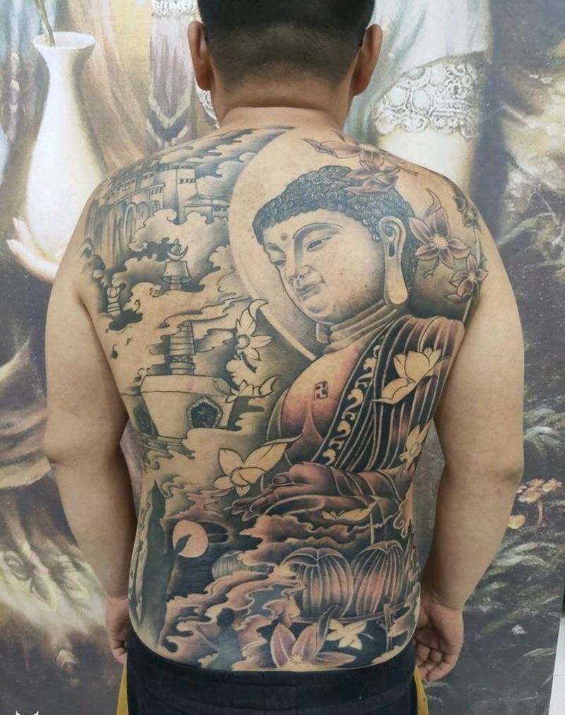 大日如来纹身图片_背部纹身图案