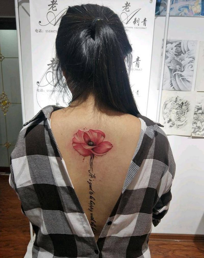 水墨花纹身图片_背部习俗清新国画植物成品纹身图案