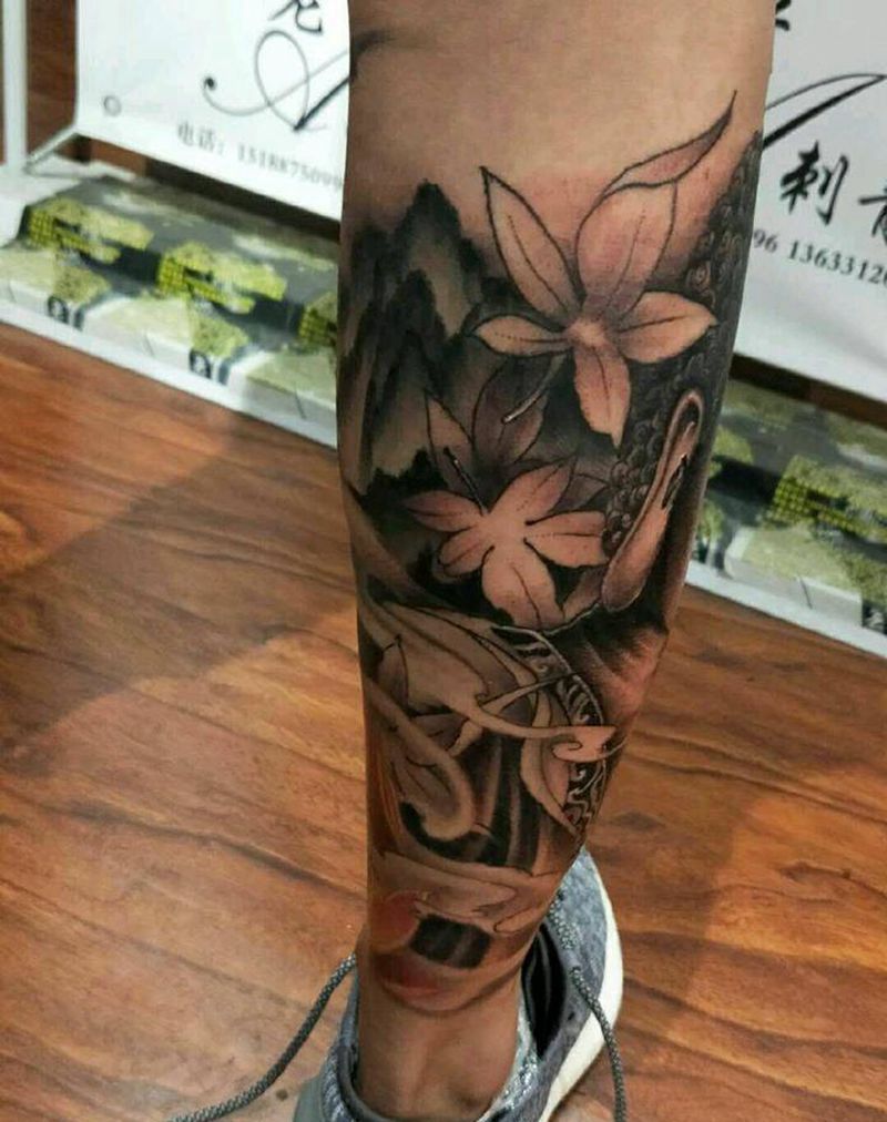 大日如来包小腿纹身图片