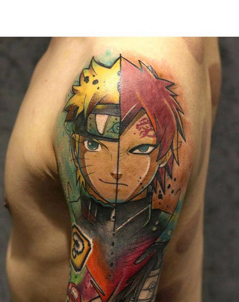 动漫花臂 3次完成纹身图片_手臂New School水彩纹身图案