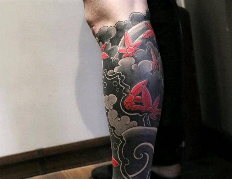 传统板雾纹身图片_腿部老传统新传统纹身图案