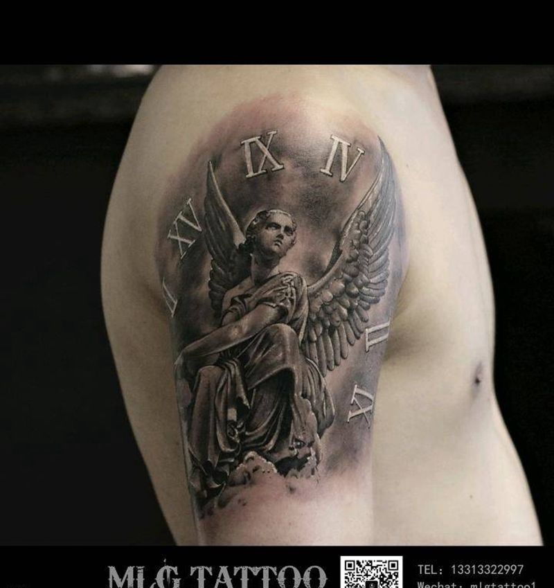 天使纹身图片_手臂欧美写实纹身图案