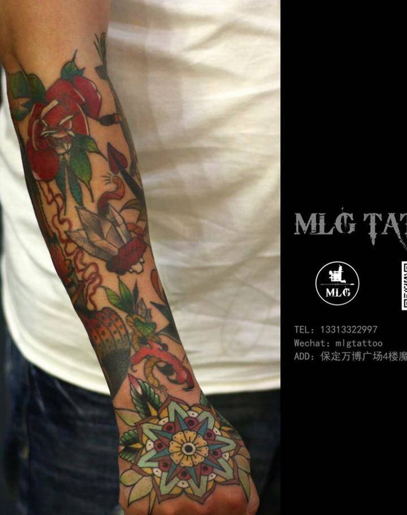 小臂手背school纹身图片