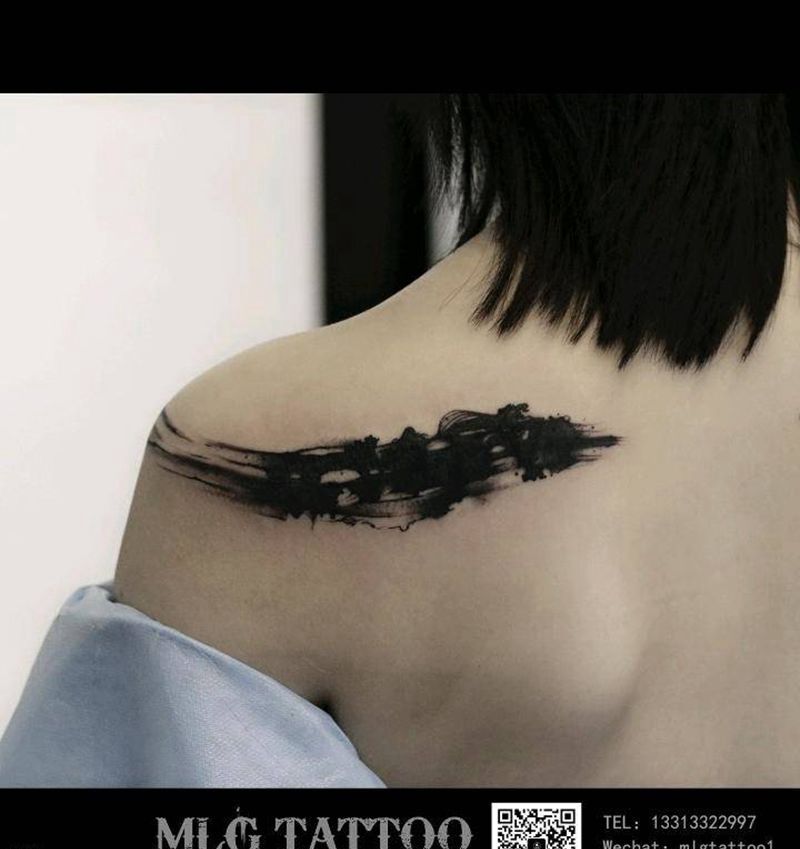 遮盖作品--设计款纹身图片_肩部水墨纹身图案