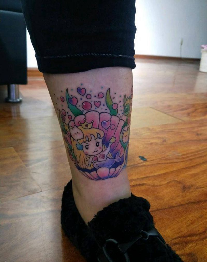 卡通女孩纹身图片_水彩卡通 小女孩纹身图案