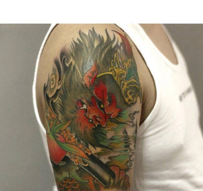 传统风格推荐-美猴王纹身图片_手臂老传统新传统纹身图案