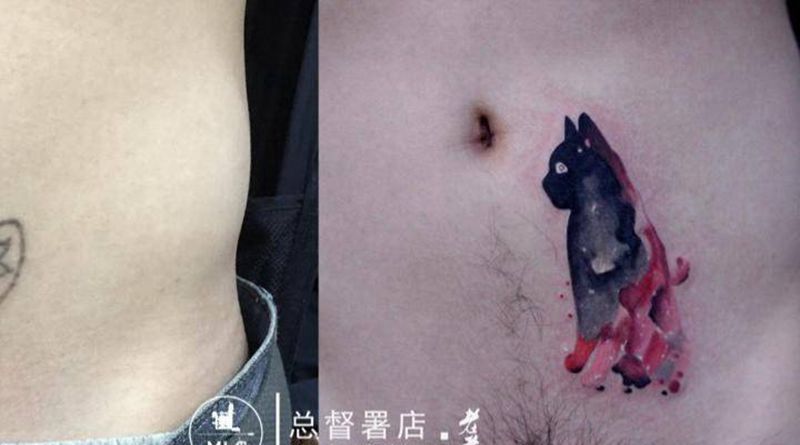 遮盖作品纹身图片_成品手臂腹部清新传统遮盖纹身图案