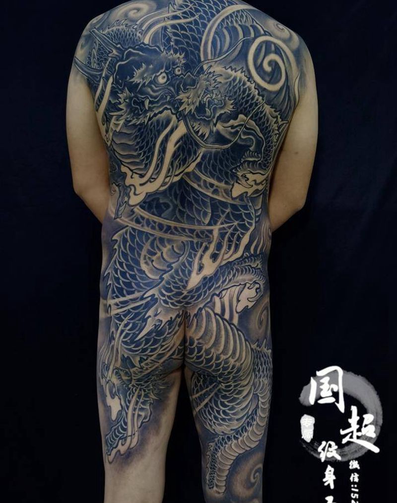 龙纹身图片_背部新传统纹身图案