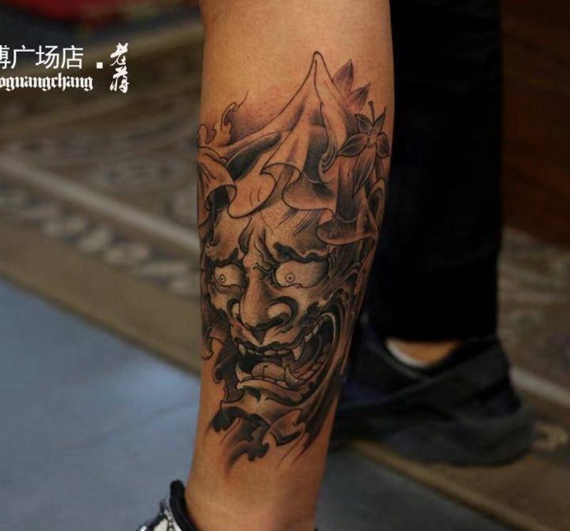 般若纹身图片_成品腿部传统人物鬼神原创纹身图案